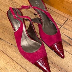 ANNE KLEIN Designer Red Suede sling backs